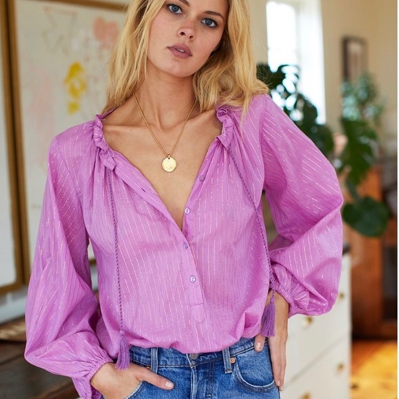 Emerson Fry Bardot Top Pink Lavender Luxe with Metallic thread size XS - Picture 9 of 13